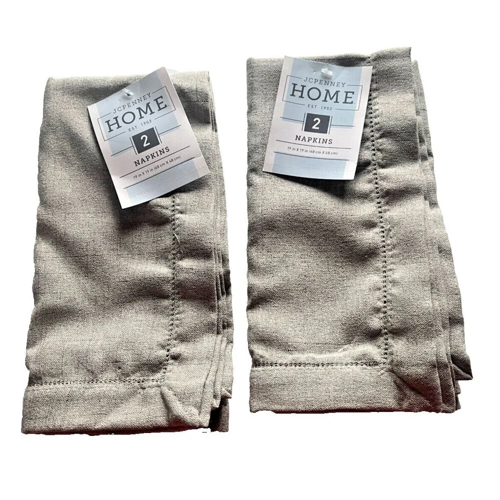 JCP Hemstitch Fabric Napkins Pebblestone Gray JC Penney 19x19 Easy Care Set of 4